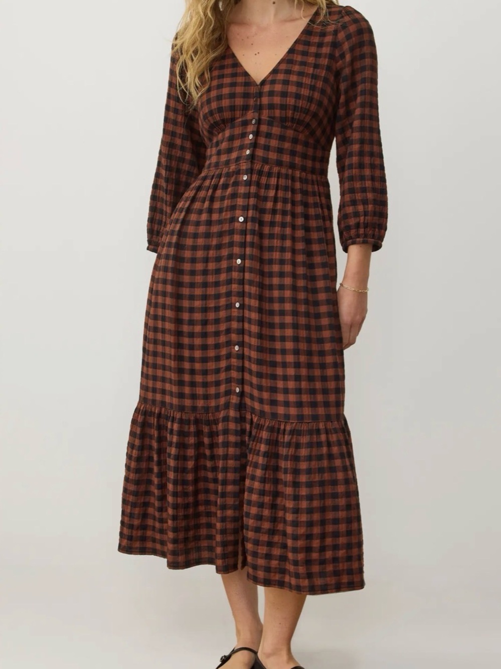 Marine Layer Plaid gingham long sleeve Maxi Dress - Picture 2 of 8